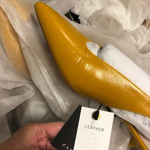 LAST NWT ZARA 100%COW LEATHER SLINGBACK KITTEN HEEL POINTED SHOES